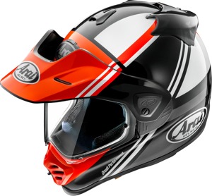 Arai XD-5 Cosmic Helmet 2XL Gloss Red/White/Black - Dual sport helmet with peak and visor.