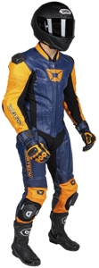 Men's Apex V1 RR Leather One-Piece Race Suit Orange/Blue X-Large