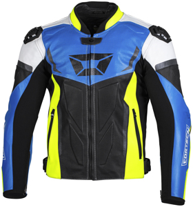 Men's Apex V1 Leather Armored Riding Jacket Blue/HiViz Small