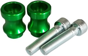 Vortex Swingarm Spools 10mm Green Pair For Most Late Kawasaki - 10mm Green Swingarm Spools For Most Late Kawasaki