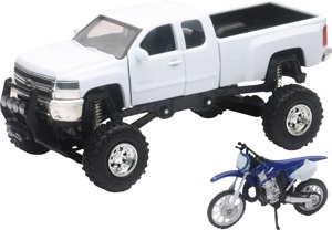 1:32 Scale Chevy 4X4 Truck & Yamaha YZ125 Dirt Bike Set - White/Blue