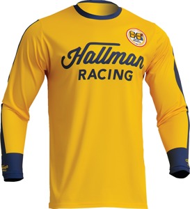 Thor Hallman Differ Roosted Jersey Navy/Yellow Men's Large - Performance motocross jersey in navy/yellow, Men's L
