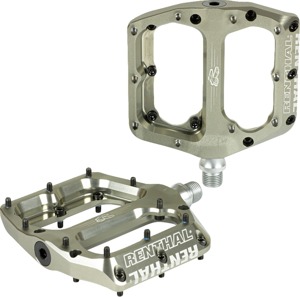 Renthal Revo-F Flat Pedals Silver/Gold Pair - Flat pedals, aluminum, silver/gold, pair, universal fit