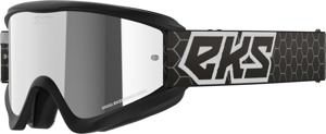 EKS Brand Flat Out Mirror Goggle Black/White Silver Mirror Lens - Offroad goggles with silver mirror lens, Black/White