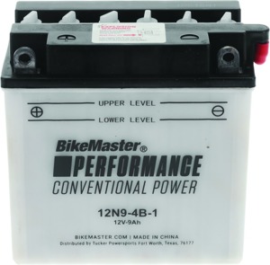 BikeMaster 12N9-4B-1 Conventional Battery - 12V 12N9-4B-1 battery, 90 CCA, For motorcycles