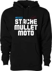 DBK Stache Mullet Moto Hoodie Black Large - Black moto hoodie, large size, by DBK