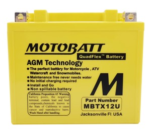 MotoBatt MBTX12U Quadflex AGM Battery Sealed Factory Activated - Sealed AGM battery with Quadflex terminals
