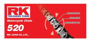 RK Chain RKC Non Sealed 520-114 Link Motorcycle Chain Natural - Non-sealed 520 x 114 chain, natural finish