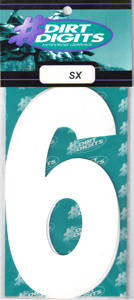 #6 5" Tall White "SX" Stick-On Race Numbers - 3 Pack