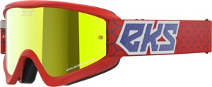 EKS Brand Flat Out Mirror Goggle Red/White/Blue Metallic Gold Mirror - Offroad goggle with blue mirror lens by EKS Brand