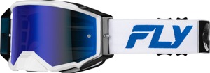 FLY RACING Zone Pro Goggle White/Blue Dark Blue Mirror - Premium goggles with anti-fog lens