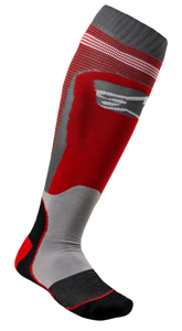 Alpinestars MX Plus-1 Socks Red/Cool Grey Small - Moisture-wicking knee socks, Small, Red/Cool Grey