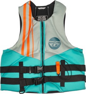 Fly Racing Neoprene Flotation Vest Teal/Grey/Orange XS - X-Small neoprene flotation vest in teal/grey/orange