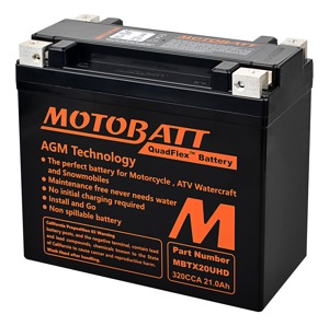 MotoBatt MBTX20U(HD) Quadflex AGM Battery Sealed Factory Activated - Maintenance-free AGM battery, universal fit