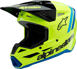 Alpinestars Youth SM3 Radium Helmet Yellow Large - MX helmet for youth riders in Yellow Fluo/Black/Blue
