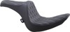 Predator III Seat- Double Diamond Silver Thread 7in Tall Rider Support-2Up - Fits 07-17 FLSTF, 06-10 FXST, 08-11 FLSTSB