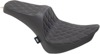 Predator III Seat- Double Diamond Silver Thread 7in Tall Rider Support-2Up - For 00-05 FXST, 00-17 FLST, 00-06 FLSTF