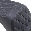 Predator III Seat- Double Diamond Silver Thread 7in Tall Rider Support-2Up - For 00-05 FXST, 00-17 FLST, 00-06 FLSTF