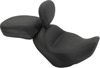 Two-Piece Plain Vinyl 2-Up Seat Black w/Backrest - For Triumph America Speedmaster Two-Piece Plain Vinyl 2-Up Seat Black w/Backrest - For Triumph America Speedmaster