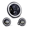 Letric 7" Black LED Headlight Kit with Halo and Mount Adapter