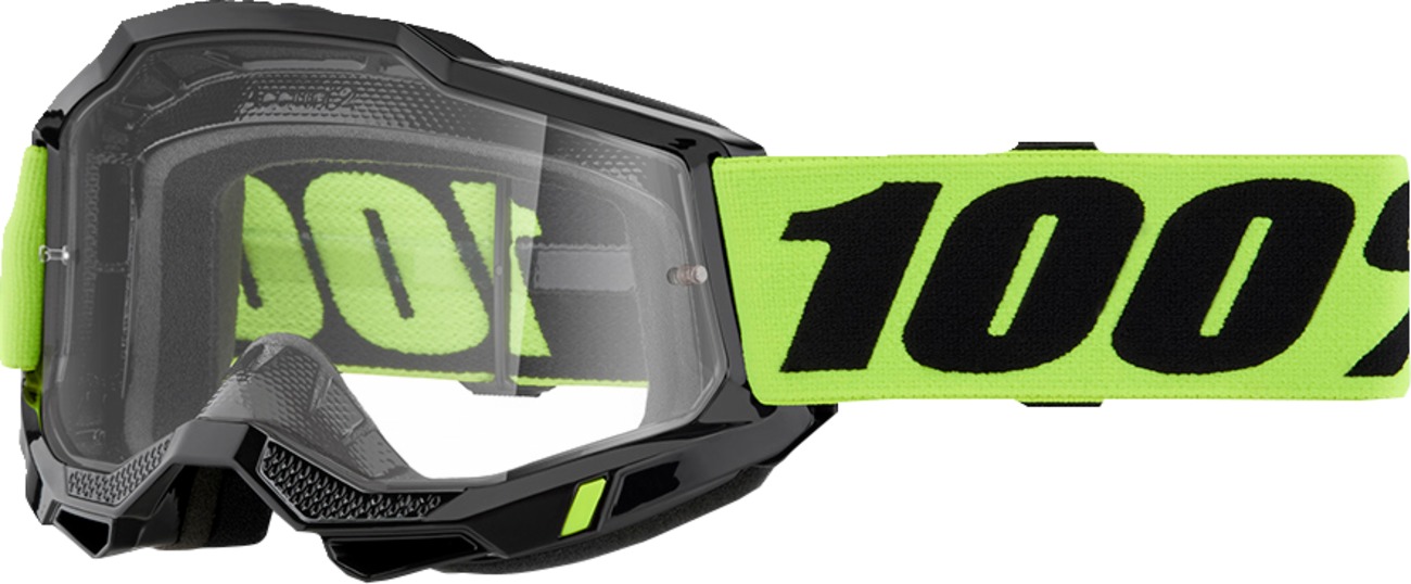 100% Accuri 2 Goggles Neon Yellow Clear Lens Adult Unisex - Premium off-road goggles with clear lens - Click Image to Close