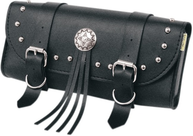 Willie & Max American Classic Tool Pouch Black 12in x 5in x 2.5in - Black tool pouch with studs and fringe, 12x5x2.5in - Click Image to Close