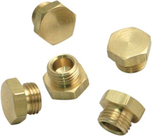 S&S Cycle Float Bowl Plug Threaded Brass 5 Pack Gold - Threaded bowl plugs for Super B, E, G carbs, 5 pack