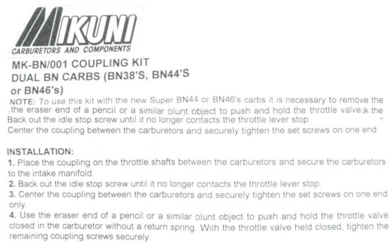 Coupling Kit For Dual Mikuni Super BN Carburetors - Image 3