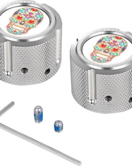 Figurati Designs Front Axle Nut Cover Stainless Sugar Skull Silver