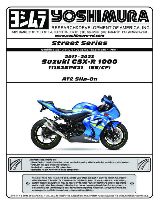 Yoshimura AT2 Street Slip-On Exhaust Stainless Steel Silver Fits 17-24 GSXR1000 - Image 2