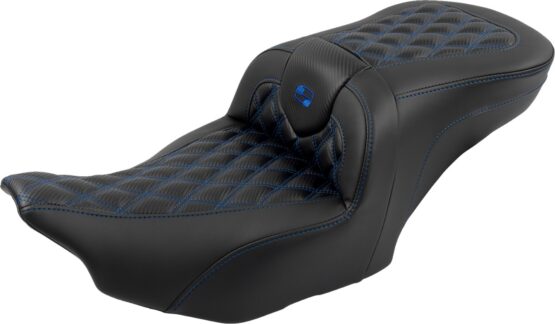 Saddlemen RoadSofa Seat w/ Backrest Lattice Stitch Blue For Harley FLTR FLHX 23-24 - Image 2