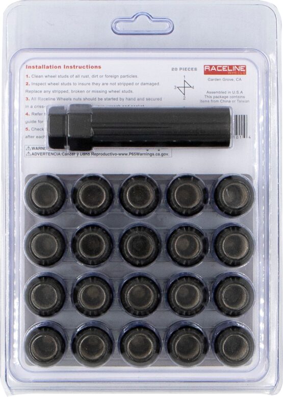 Raceline Spline Lug Nut Kit Black 12x1.5 20 Pack with Key - Image 2