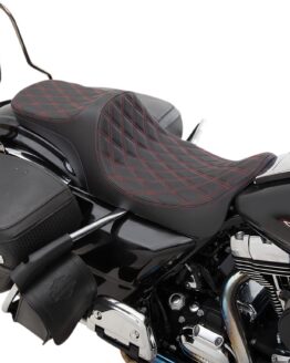 Drag Specialties Predator III 2-Up Seat Black Red Stitching Harley Touring