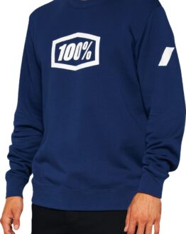 100% Icon Long-Sleeve Fleece Sweatshirt Navy/White Men's Large
