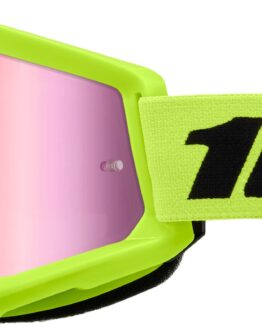 100 Percent Strata 2 Junior Goggles Neon Yellow Mirror Pink Lens