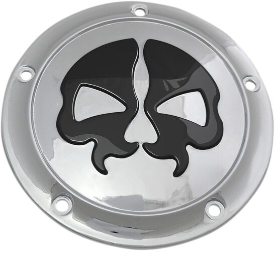 Drag Specialties Split Skull Derby Cover Black/Chrome 5-Hole For Harley-Davidson