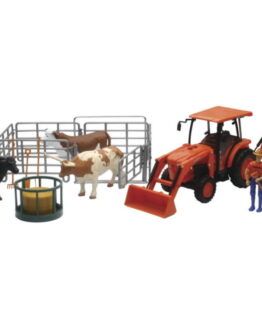 Kubota Tractor with Figurine, Animals & Fence 1:18 Scale by New Ray Toys