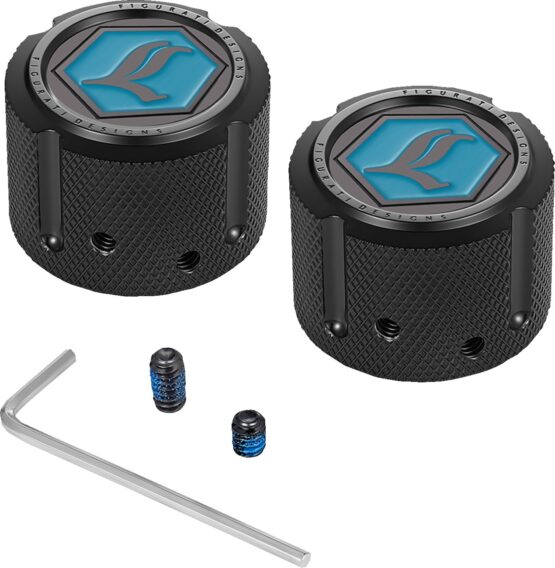 Figurati Designs Front Axle Nut Cover Black Legends Suspension Logo Harley