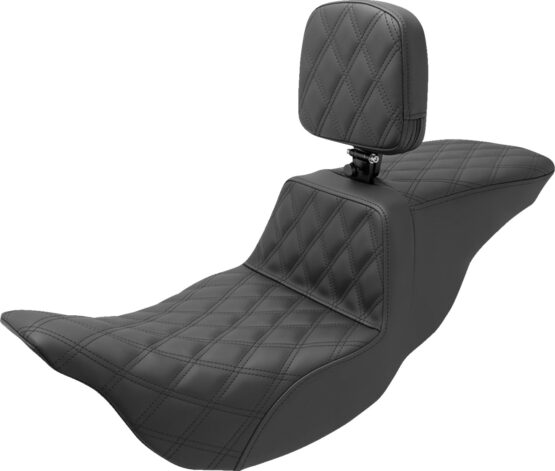 Saddlemen Tour Step-Up Seat Full Lattice Stitch with Backrest Black For Harley FL 08-24