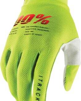 100% Men's iTrack Off-Road Gloves, Flo Yellow, Size S