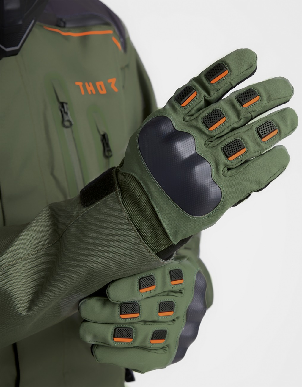 THOR Range Gloves Men's XL Black/Army Green/Orange - Image 3