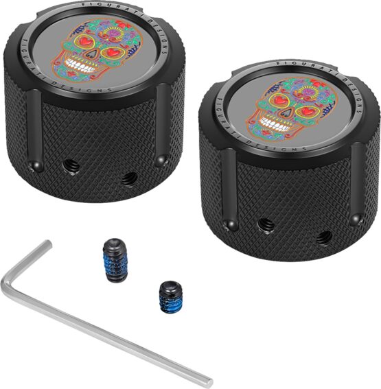 FIGURATI DESIGNS Front Axle Nut Cover Sugar Skull Black Harley-Davidson