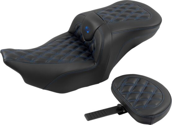Saddlemen RoadSofa Seat w/ Backrest Lattice Stitch Blue For Harley FLTR FLHX 23-24 - Image 4