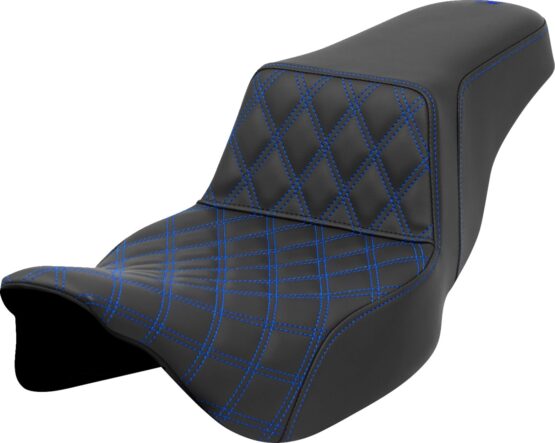 Saddlemen Step-Up Seat Front Lattice Blue Stitch Extended Reach FLH/FLT 08-23