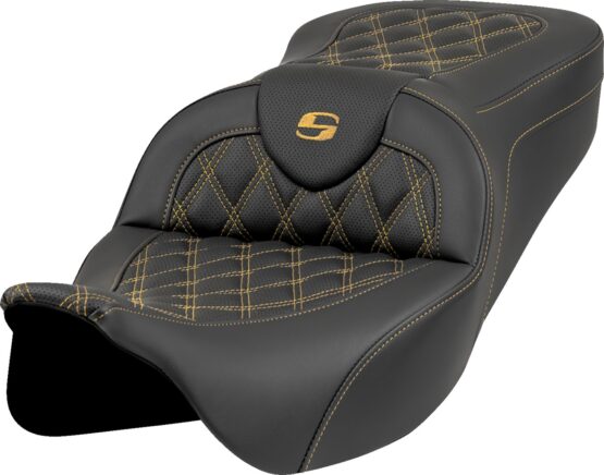 Saddlemen Roadsofa Seat Lattice Gold Stitch Black w/o Backrest For Harley FL 08-23