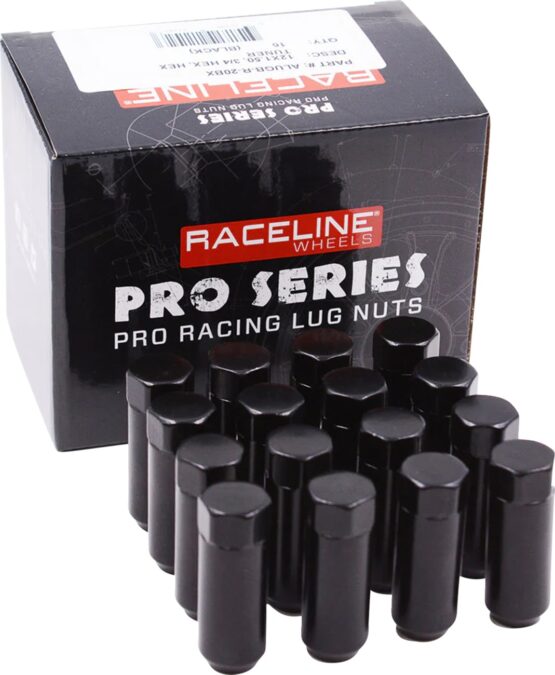 Raceline Military Lug Nuts 3/4in Hex 12mm x 1.5 Black 16 Pack