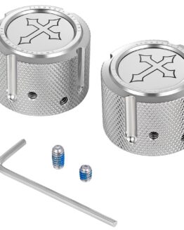 Figurati Designs Front Axle Nut Cover Stainless Steel Cross Silver For Harley