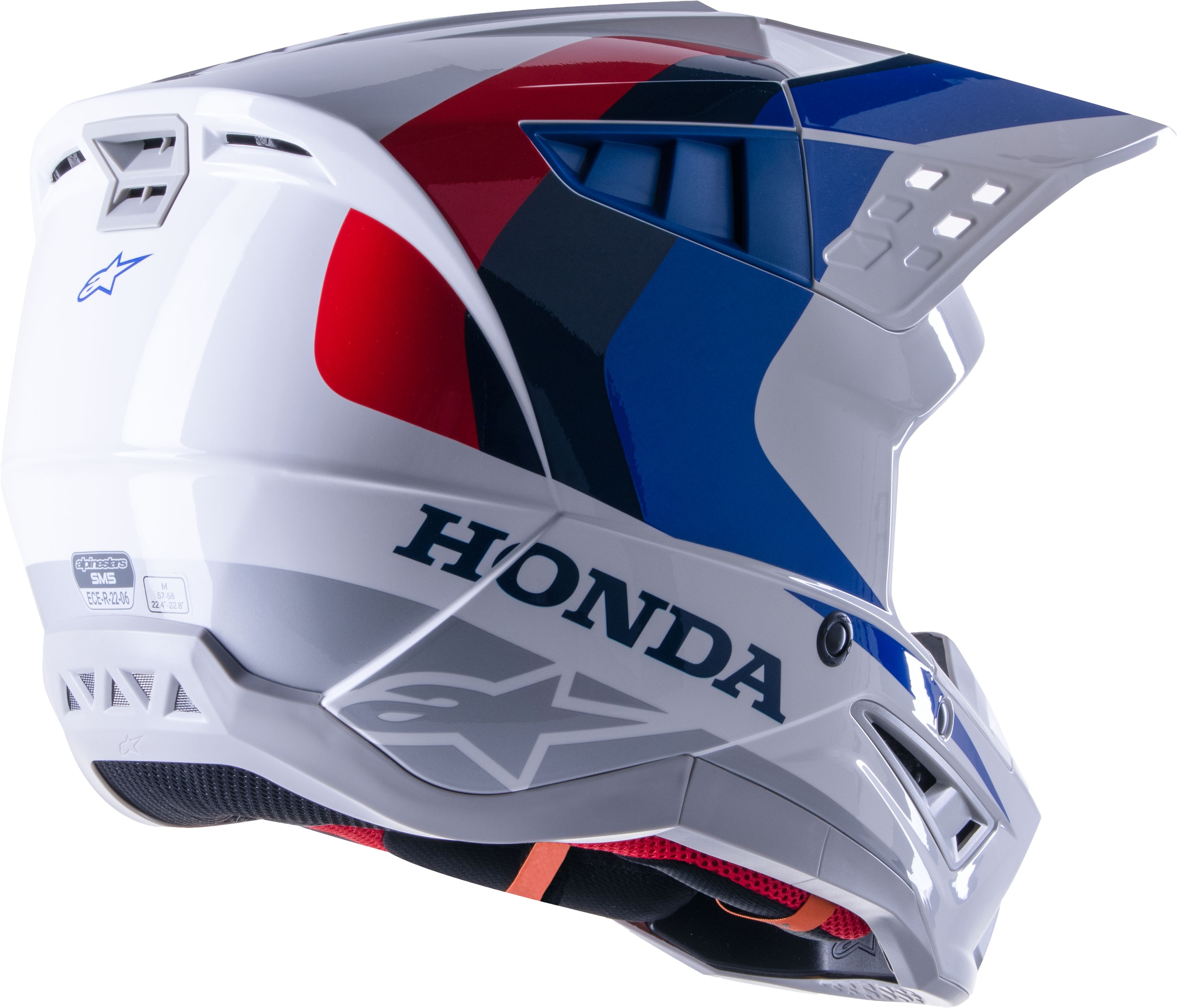Alpinestars S-M5 Helmet Gloss White/Blue/Red X-Small For Honda - Image 3