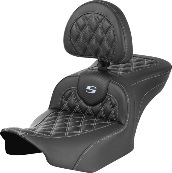 Saddlemen Roadsofa Seat w/Backrest Black Lattice Silver For FLTR/FLHX 23-24