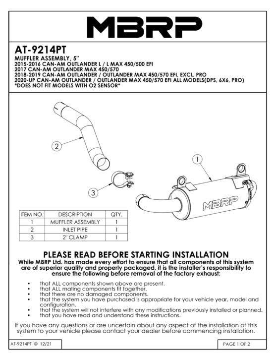 MBRP 5" Performance Slip-On Exhaust Muffler Silver Fits 15-22 Outlander - Image 3